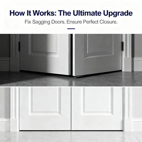 2 Pack 7 Inch Hydraulic Self Closing Concealed Door Hinges Heavy Duty Metal 180 Degree Opening Adjustable Closing Speed Rust Resistant shown installed on white double doors.