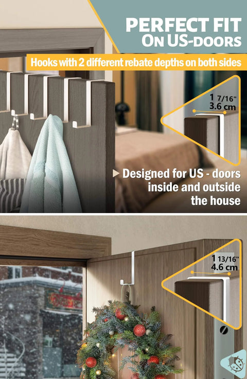 Set of 10 Over the Door Hooks White Two Sided Towel and Coat Hangers Fit 1 3/8 and 1 3/4 Doors with Anti Scratch Felt Pads