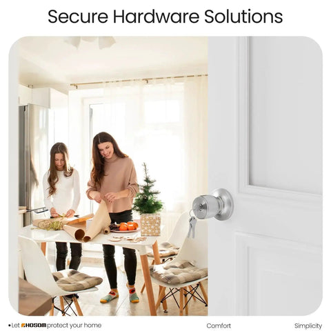 Keyed Entry Door Knob With Lock And Key For Exterior And Interior Doors Satin Nickel Finish Dual Locking Mechanism Inside Turn Button