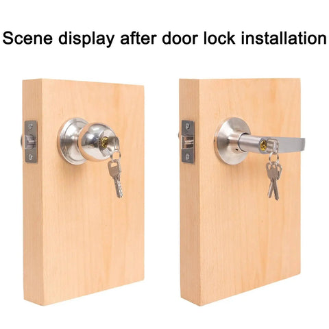 Door Lock Installation Kit With Adjustable Jig And Two Hole Saws for wood and metal doors with installed locks and keys.