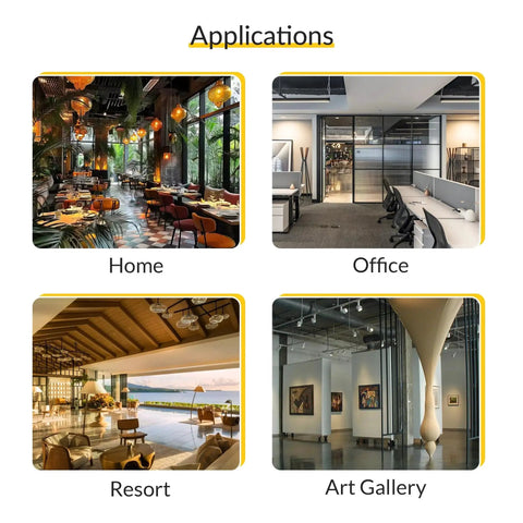 Applications of Offset Back To Back Aluminum Pull Handles in home, office, resort, and art gallery settings.