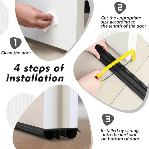 Installation steps for 4 Pack Bottom Door Seal Exterior Plastic PVC 1 3/4" x 36" for Vinyl Concealed Kerf/Channel Fit Under Door Seal Strip for Weather Stripping Draft Stopper(Black)