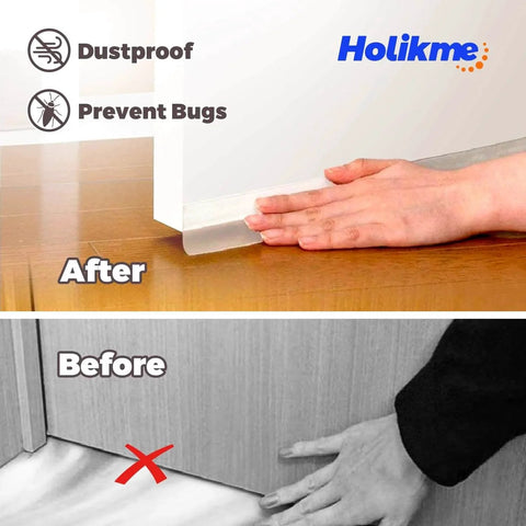 Weather Stripping Door Seal Strip 33 Feet sealing gaps on bottom of door with hand applying strong adhesive tape for draft prevention.