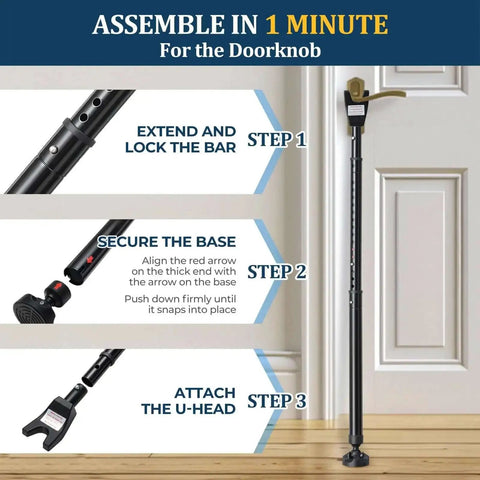 Three In One Door Security Bar For Doors Windows And Sliding Patios Beefy Heavy Duty Metal Rod With Two Point Eight Inch Non Slip Base 16 To 41.7 Inch Adjustable Barricade For Home Apartments And Renters setup instructions
