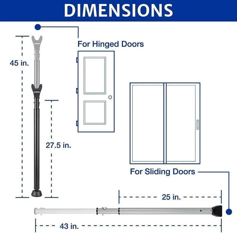 Dimensions of Door Security Bar - Adjustable Brinks Door Security Bar for Travel, School, Dorm and Home - Black - Fits 25 to 43 inches