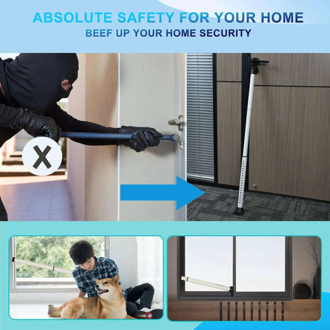 Visual showing 2 In 1 Door Security Bar And Sliding Door Lock Bar Heavy Duty Adjustable Jammer For Apartment Home White 1 Pack, installed