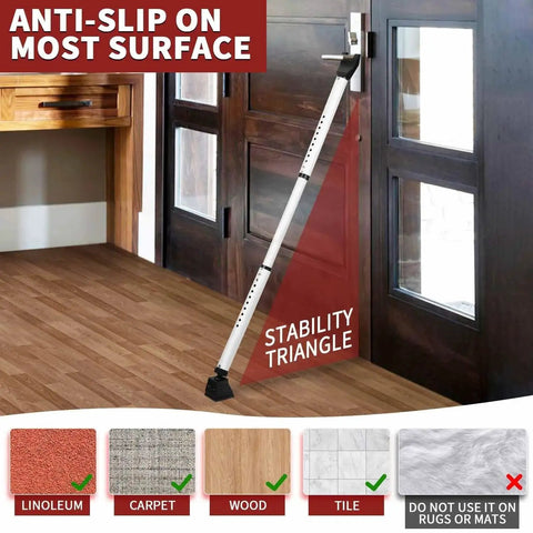 Heavy Duty Door Stopper With Alarm And Sliding Patio Bar 120 DB Loud Alarm for Doors installed against wood floor