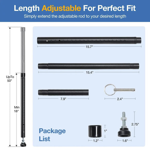 Sliding Door Security Bar 18 To 50 Inches Adjustable Window Security Bar With Rubber Tips Heavy Duty Door Jammer components and measurements