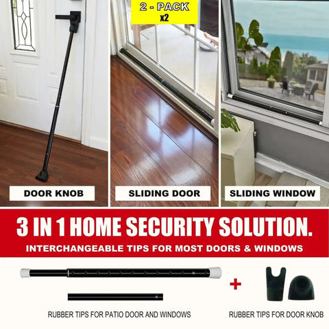 2 In 1 Door Security Bar And Sliding Patio Bar with interchangeable caps, heavy duty iron, adjustable 18.25-47.5 inches for home use.
