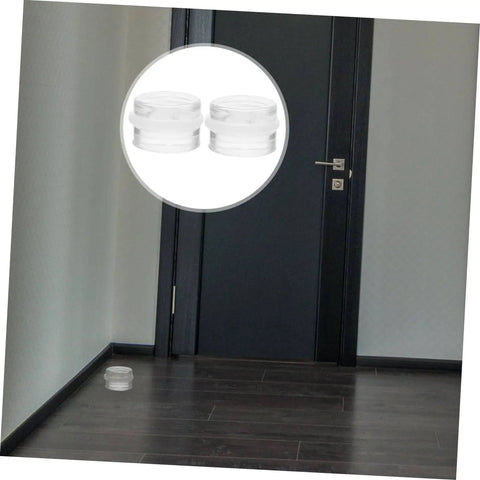 Six Piece Door Silencer And Stopper Sliding Buffer Set for noiseless door closing with transparent silicone wedges in hallway.