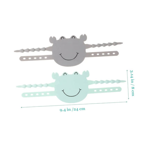 Two-pack door silencers dampen slams for near silent close and finger pinch protection, crab green gray design with dimensions shown