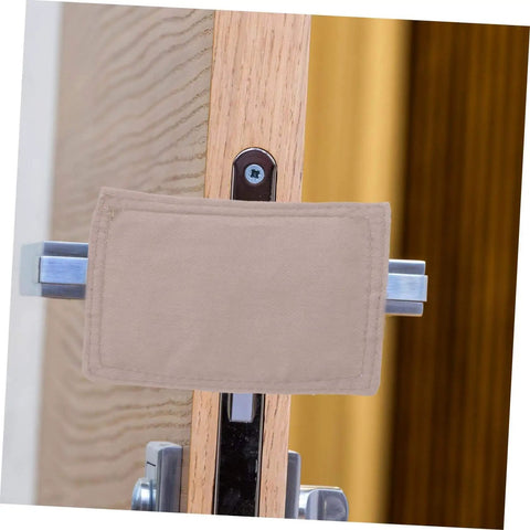Door Silencer Cushions With Elastic Straps 3 Pack Anti Slamming Door Stops For Safe Finger Pinch Protection In Nursery Library Home And School Durable Soft Padding installed on door latch.