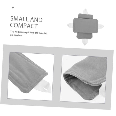 Two door silencers with elastic bands reduce noise and protect doors without drilling, gray fabric, close-up view