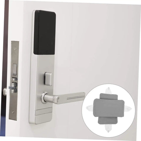 Two Pack Door Silencers For Noise Reduction And Quiet Door Closer Cushion Easy Install Gray attached to a door handle.