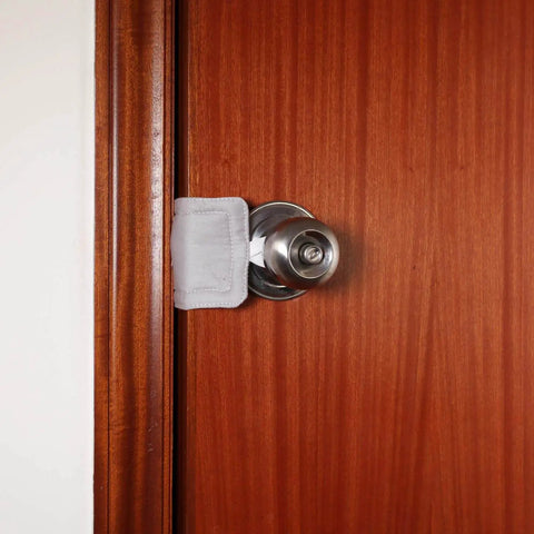 Door Silencer Jammer Latch Cover 3 Pack For Quiet Doors And Baby Safety Kid Safe And Toddler Friendly Noise Reducing Cushion installed on door