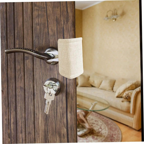Three Pack Door Silencers Easy Install Door Slam Preventer No Tools Required for Safety attached to wooden door handle
