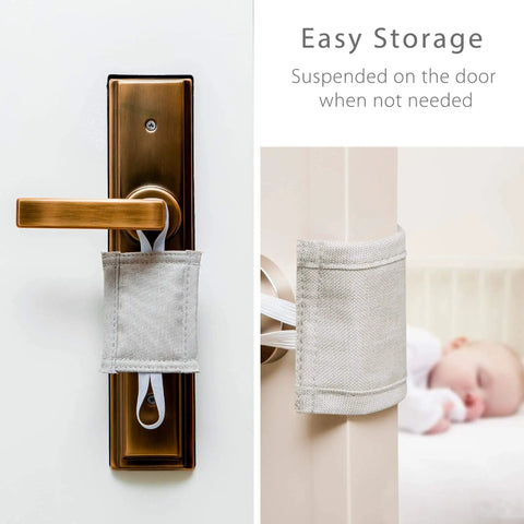 Door Silencer Pad Set For Baby Safety And Peaceful Nights No More Door Slams Cushioned Latch Cover 3 Pack 4 By 3 Inch installed on a door