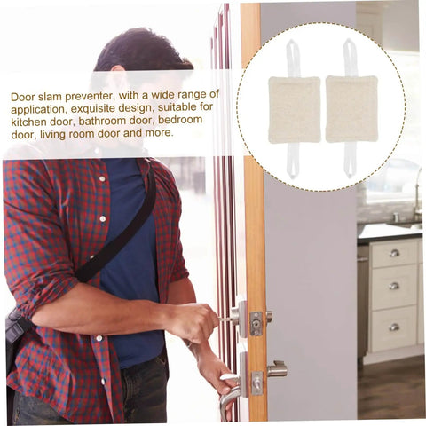 Three Pack Door Silencers Easy Install Door Slam Preventer No Tools Required on door handle in kitchen setting.