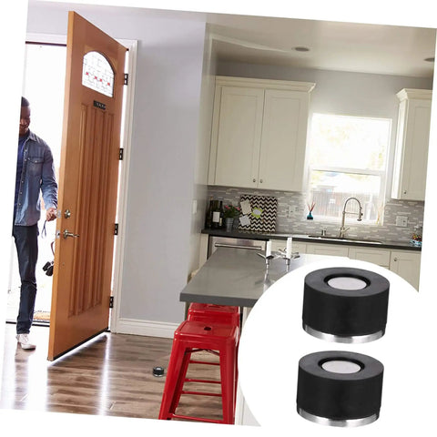 Two piece door silencer set cushions door impact, protects walls and hardwood floors, prevents knob damage with no drilling