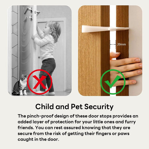 Versatile 2 in 1 door stop that acts as a wedge and pinch guard, installed on wooden door preventing finger injuries