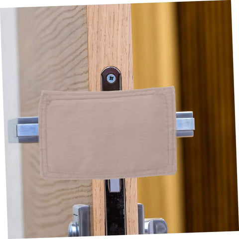 Three Piece Safety Door Stopper Set With Elastic Straps Cushions Doors, prevents slamming, installed on a wooden door