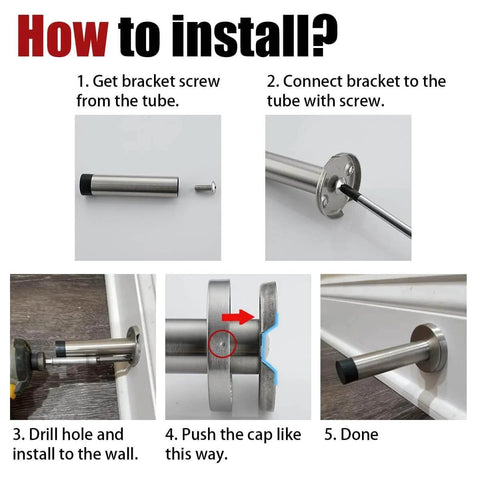 Installation guide for Door Stopper Black, 304 Stainless Steel Thicken 1mm Sound Dampening Door Stop Bumper Wall Protector 2 Pack