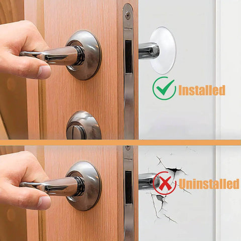 Wall Saver Door Stopper Set Self Adhesive Six Pack Two Inch Quiet Door Bumpers For Walls Door Knob Impact Protector in use
