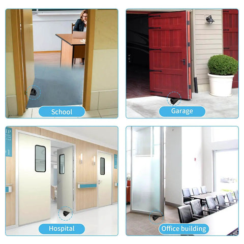 Heavy Duty Door Stopper For Bottom Of Door 3 Inch Tall Adjustable Metal Door Stop With Anti Slip Rubber Grip in various settings