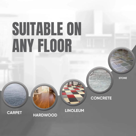 Image showing that Door Stoppers for Bottom of Door Premium Floor Rubber Door Stop Wedge Made in USA Heavy Duty works on carpet, tile, wood, stone.