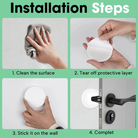 Installation steps of durable 2 inch door stoppers with cushioned, self adhesive wall protectors guard walls and knobs.