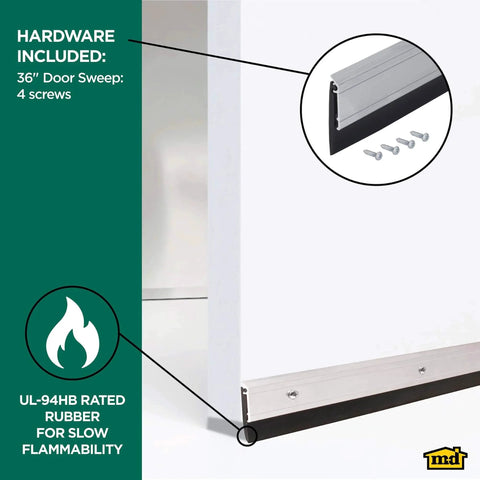 All-Season Door Sweep, Heavy Duty Aluminum, Ideal for Residential & Commercial Use, Easy Installation with Heavy Rubber Seal, 36 Inch, Silver