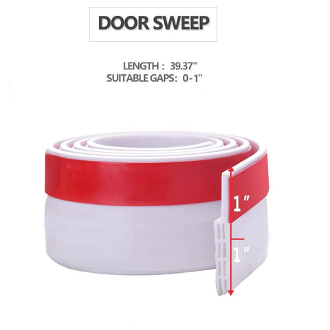 Door draft stopper roll, white foam with red adhesive backing, 39.37 inches long, 2 inches wide