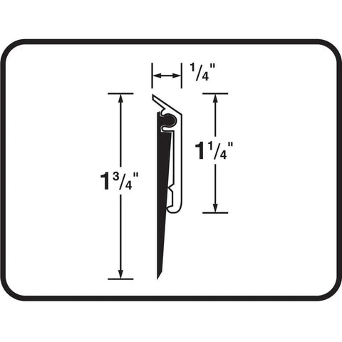 Diagram showing dimensions of All-Season Door Sweep, Heavy Duty Aluminum, displays length and thickness for easy installation.