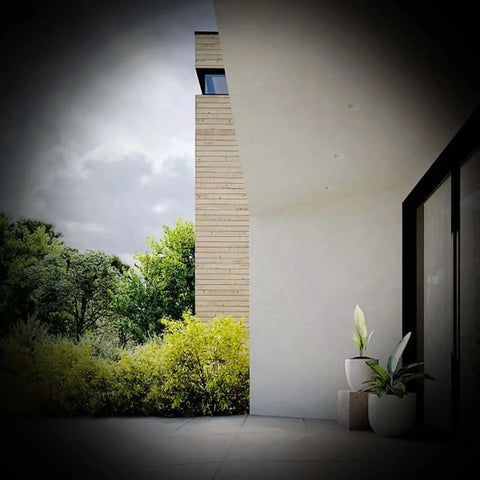 View through 4 Pack Door Viewers Peepholes With 200 Degree Wide Angle HD Lens, showing outdoor greenery and building facade.