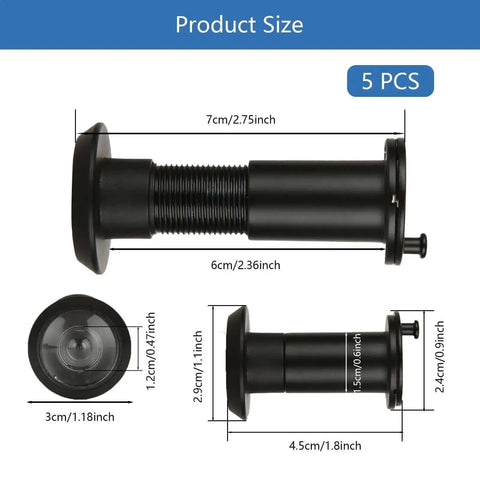 Image showing product sizes for 4 Pack Door Viewers Peepholes With 200 Degree Wide Angle HD Lens No Brainer Install in black