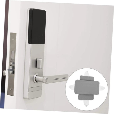 Enjoy a quieter living space with this two-pack door silencer on dorm room door handle, showing elastic strap installation.