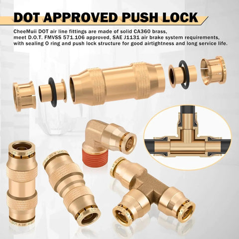 156 Piece Brass DOT Air Line Fittings Kit With Four 100ft Rolls Of Air Lines Includes Push Lock Quick Connect Fittings and Brass Tee