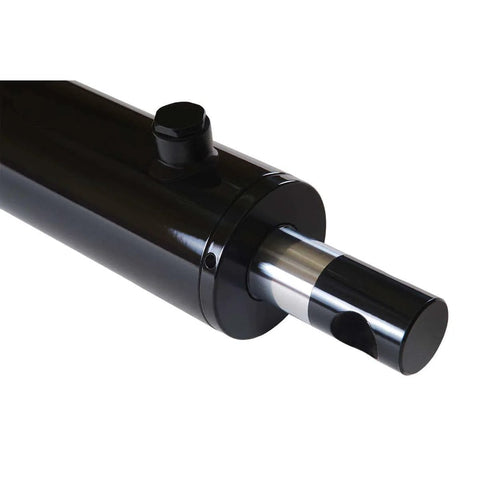 Close-up of a ✝️ Double Acting Hydraulic Cylinder - Universal Hydraulic Cylinder 3" Bore 20" Stroke - Pin Eye Style Hydraulic Cylinders (3x20)
