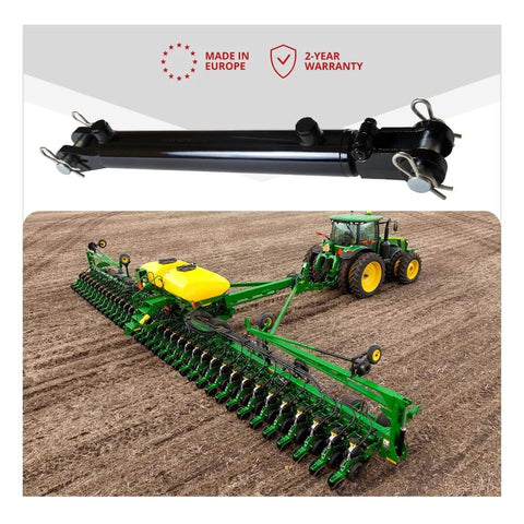 Top portion showing Hydraulics Double Acting Hydraulic Cylinder - Clevis End Hydraulic Cylinder 3500 PSI; below, farm equipment in use.