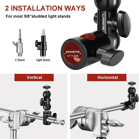 Two Pack Light Stand Mount Adapter with Double Ball Head for versatile mounting on light stands, supports up to 4.4 lb (2 kg).