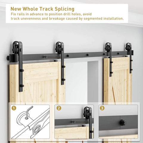 10 FT Double Sliding Barn Door Hardware Track Kit for Wood Slab Doors with J Shape Hanger, installation instructions