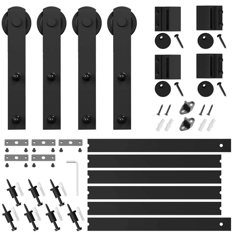8.2FT Double Barn Door Hardware Kit for Two 24 Inch Door Panels, includes black carbon steel track and hardware parts