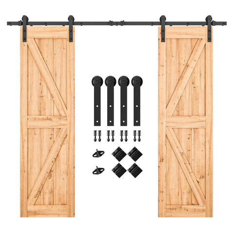 8.2FT Double Barn Door Hardware Kit for Two 24 Inch Door Panels, Heavy Duty Carbon Steel Sliding Track with Smooth Quiet Nylon Rollers