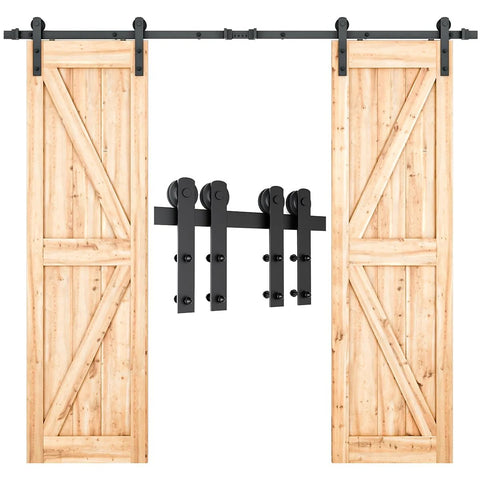 8.2FT Double Barn Door Hardware Kit for Two 24 Inch Door Panels, Heavy Duty Carbon Steel Sliding Track, Smooth Nylon Rollers
