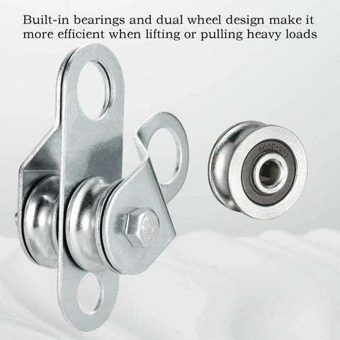 Double Cable Pulley Block with Ball Bearings for 0.23 Inch/6mm Wire Rope, close-up of dual wheel design.