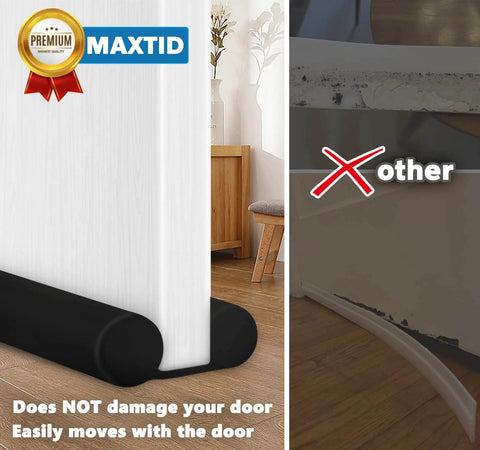 Double Sided Door Draft Stopper For Bottom Of Doors 38 Inches Black Noise Reducer installed on a white door