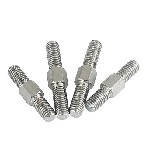 Double End Thread Rod Set 304 Stainless Steel Left Right Hand Threads M4 To M16, pack of 5, threaded rods on white background