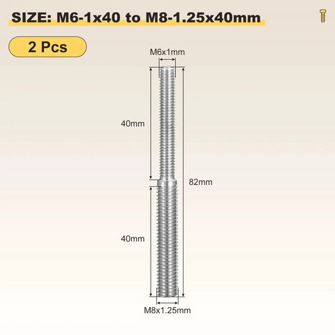 Double End Threaded Stud Screws M8 To M6 40mm 2Pcs 304 Stainless Steel with dimensions 40mm each side