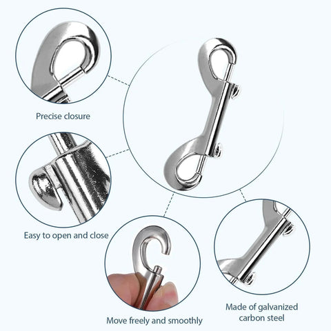 Diagram of 24 Pcs 3.5 Inch Double Ended Bolt Snap Hooks Silver Zinc Alloy Double Trigger Metal Clips with features highlighted