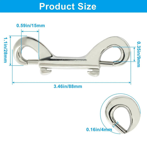 2 Pack Double Ended Bolt Snap Hooks Three And A Half Inch Zinc Alloy Metal Clips with dimensions